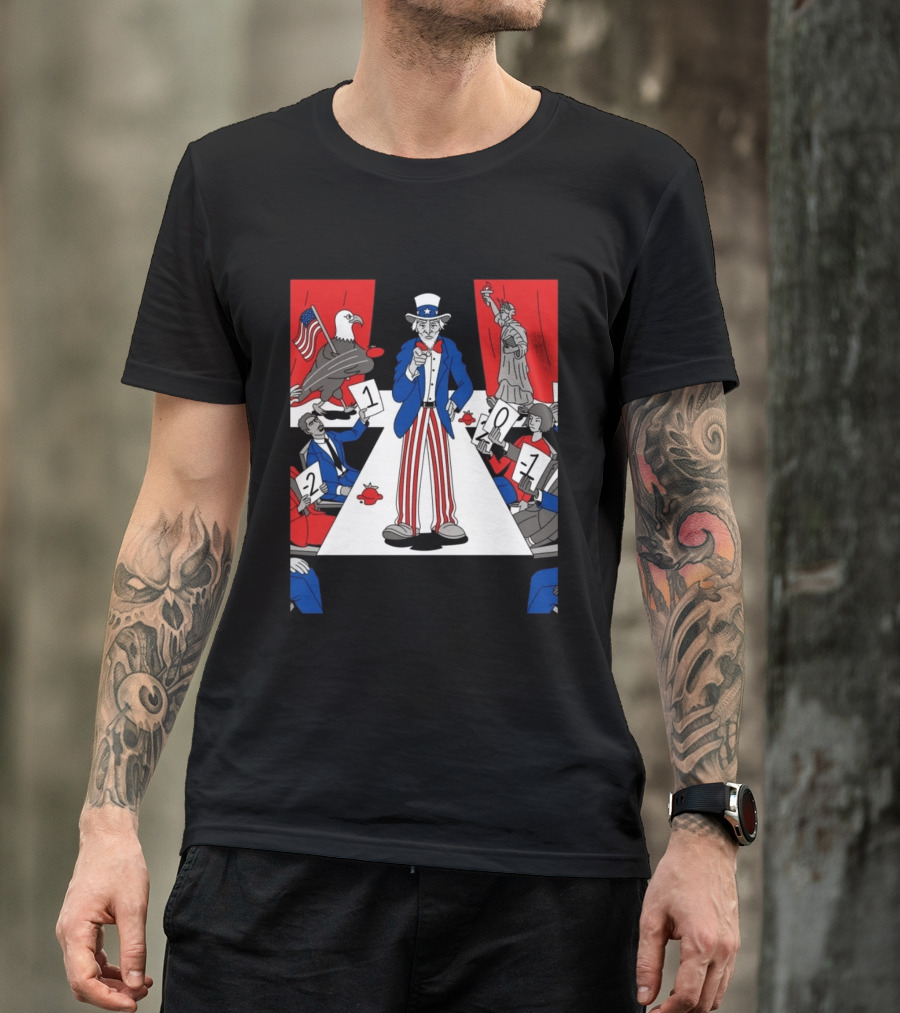 Uncle Sam Patriotic Symbol With Statue Of Liberty And American Eagle Political Commentary T-Shirt
