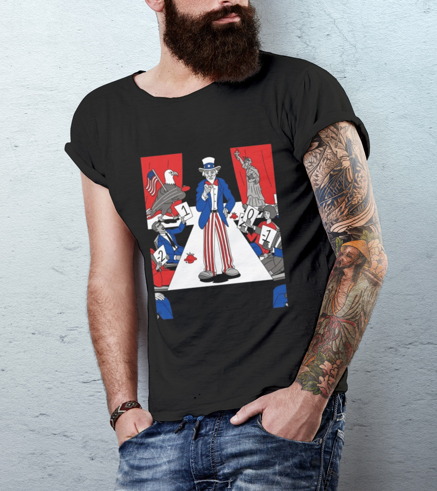 Uncle Sam Patriotic Symbol With Statue Of Liberty And American Eagle Political Commentary T-Shirt
