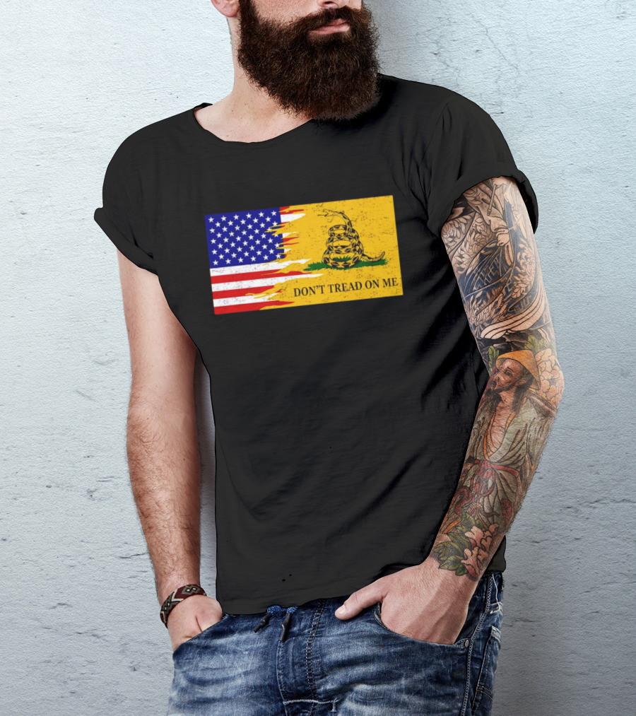 Don't Tread On Me American Flag Gadsden Snake T-Shirt