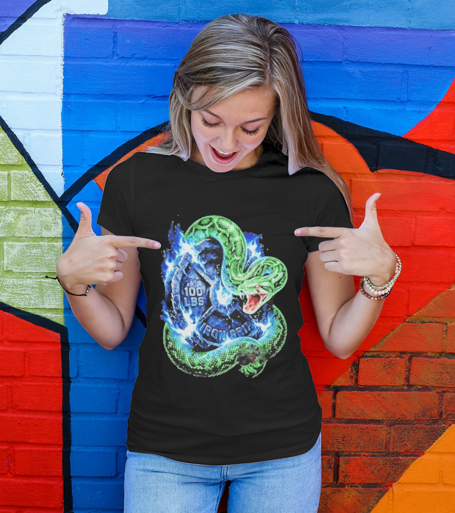 100 Lbs Iron Grip Snake With Lightning And Dumbbell T-Shirt
