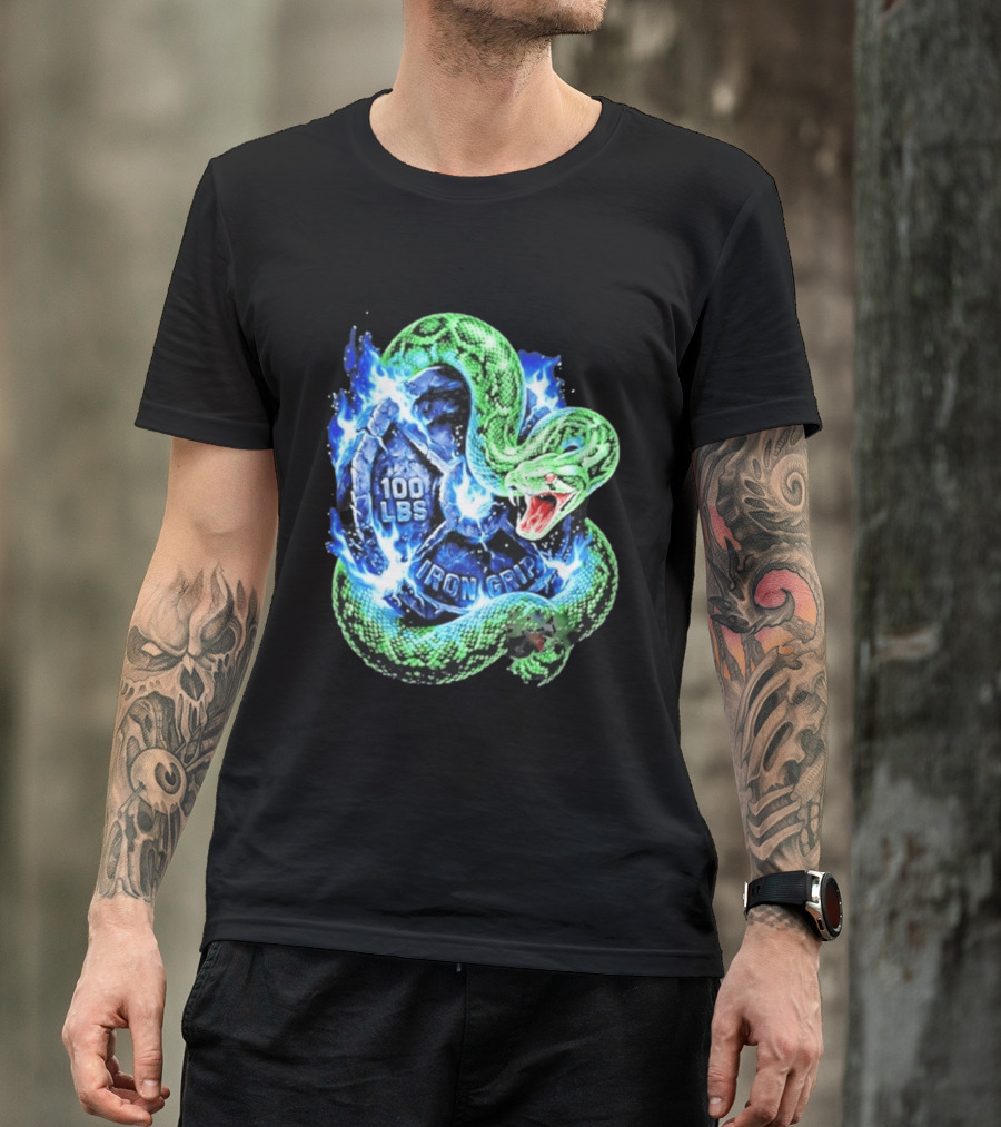 100 Lbs Iron Grip Snake With Lightning And Dumbbell T-Shirt
