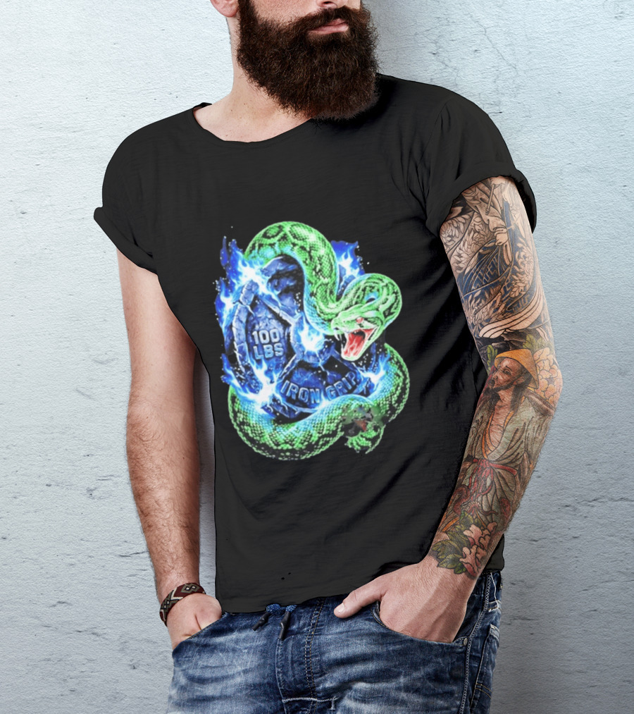 100 Lbs Iron Grip Snake With Lightning And Dumbbell T-Shirt