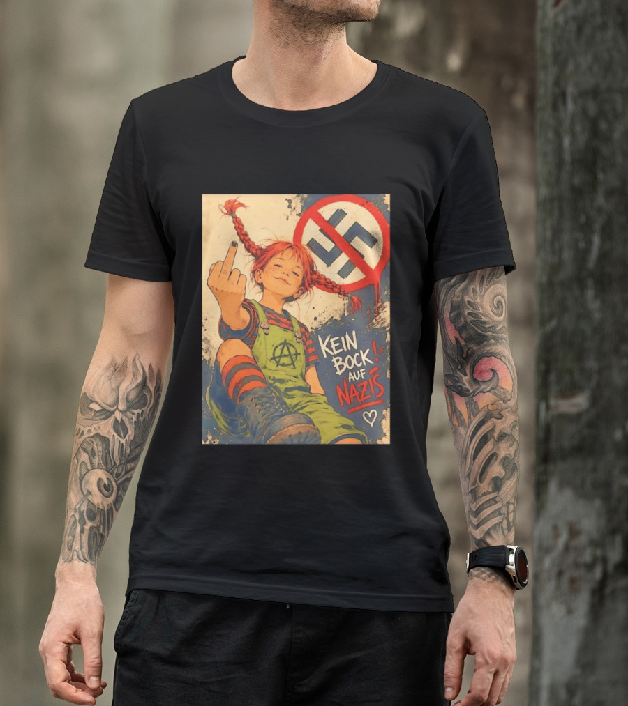 Pippi Longstocking Kein Bock Auf Nazis Middle Finger Anti Nazi Sign Anarchy T-Shirt