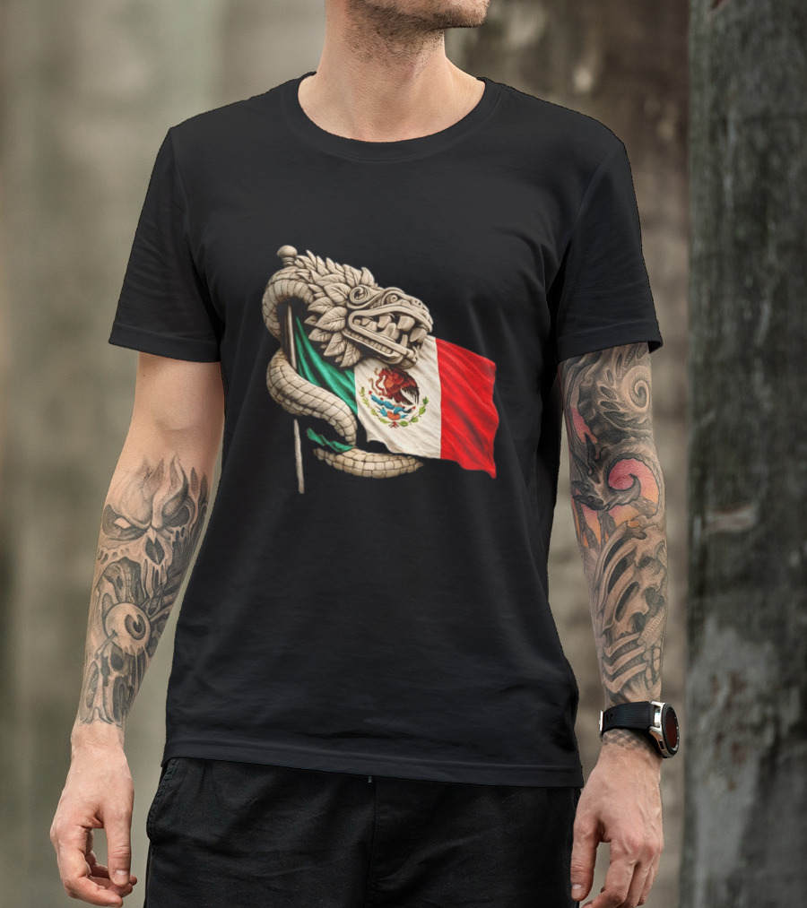 Quetzalcoatl Feathered Serpent Mexico Flag T-Shirt