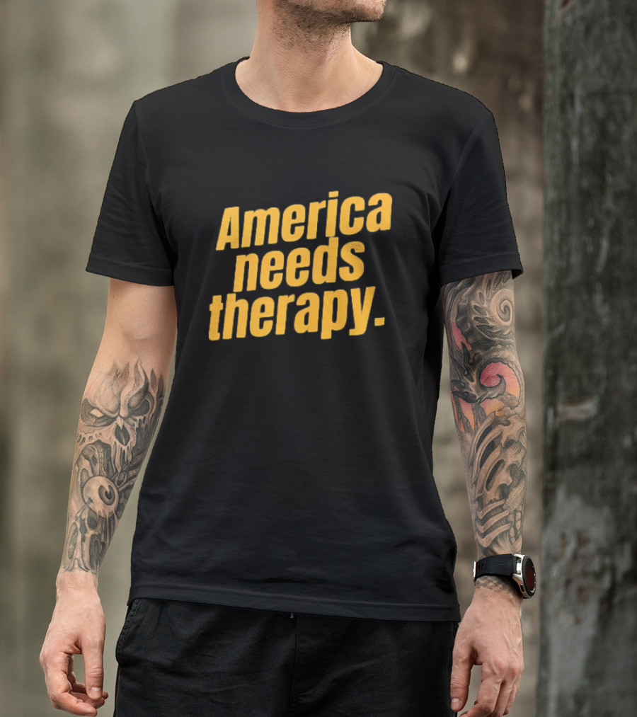 America Needs Therapy Brown Bold Yellow T-Shirt