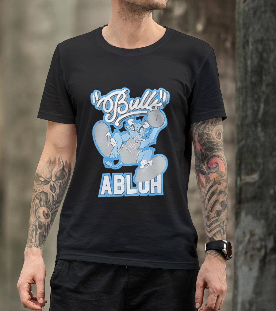 Bulls Abluh Off Blue Cartoon Basketball Character Jumping T-Shirt