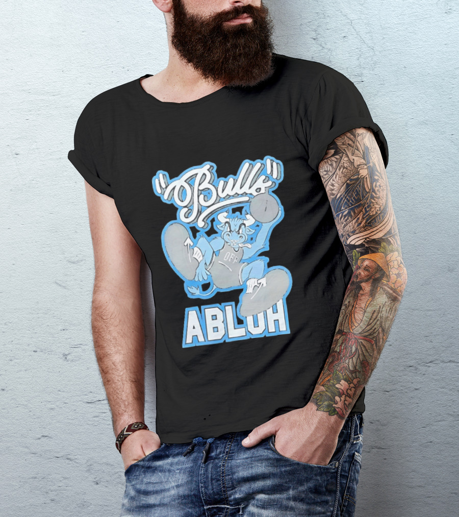 Bulls Abluh Off Blue Cartoon Basketball Character Jumping T-Shirt