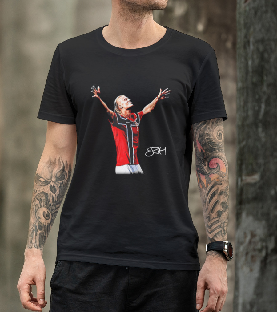 Erling Haaland Norway National Team SRH Autograph Celebration T-Shirt