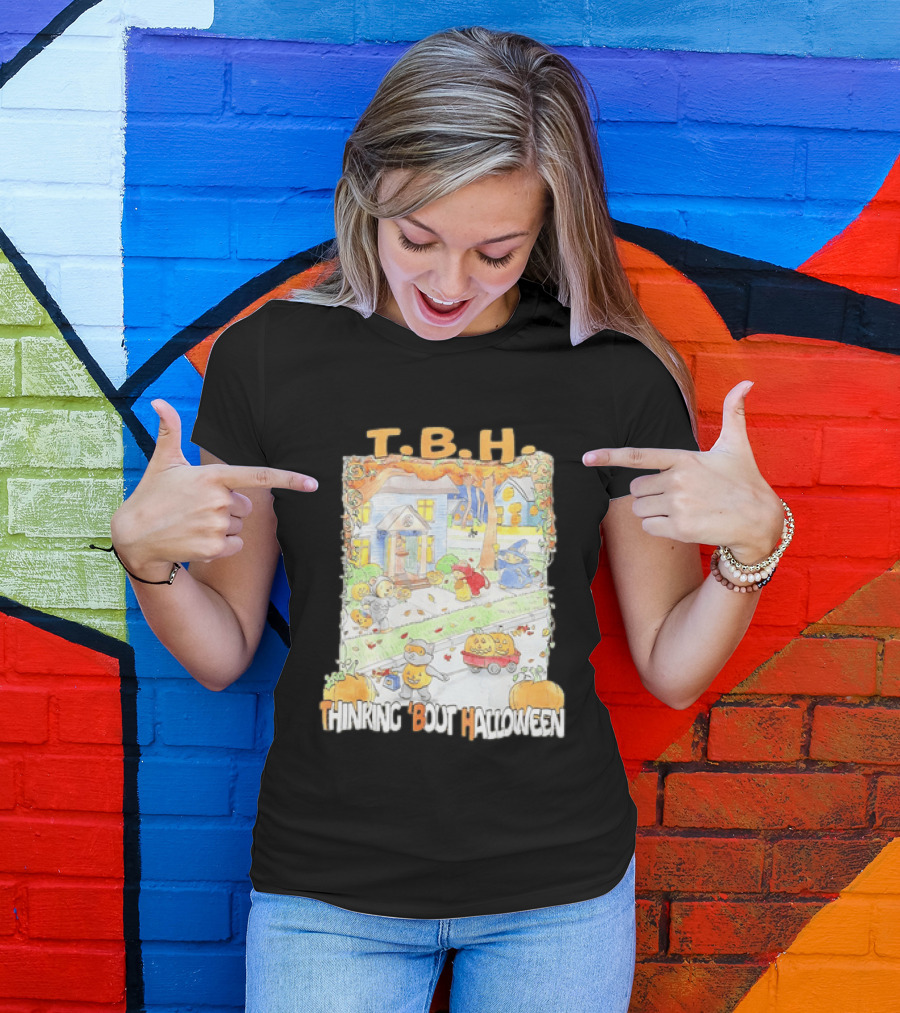 TBH Thinking 'Bout Halloween Animal Trick Or Treaters Fall Street Scene T-Shirt