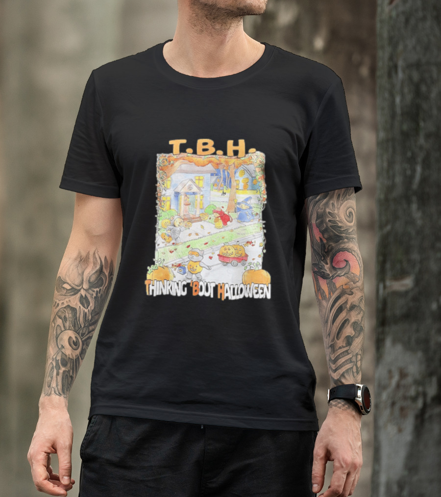 TBH Thinking 'Bout Halloween Animal Trick Or Treaters Fall Street Scene T-Shirt