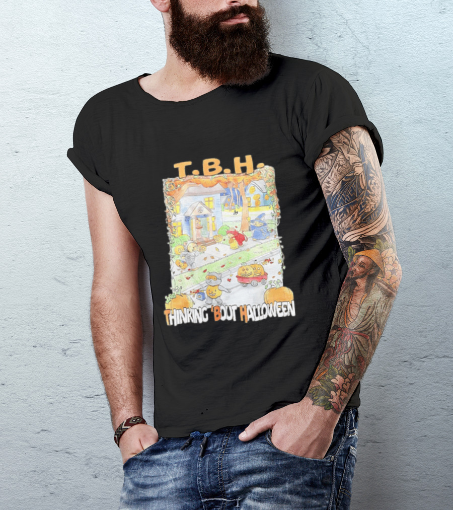TBH Thinking 'Bout Halloween Animal Trick Or Treaters Fall Street Scene T-Shirt