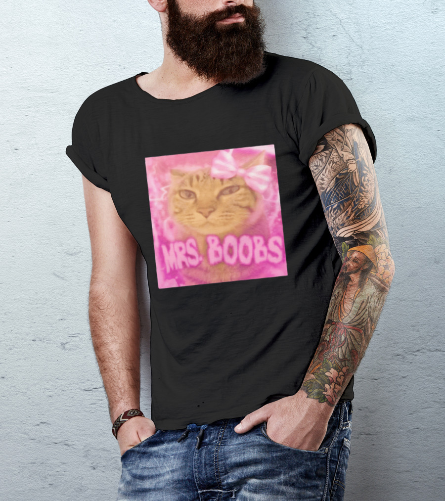 Mrs Boobs Cat Pink Aesthetic With Bow T-Shirt