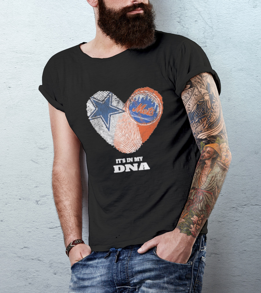 IT'S IN MY DNA Dallas Cowboys New York Mets Fan Fingerprint Heart T-Shirt