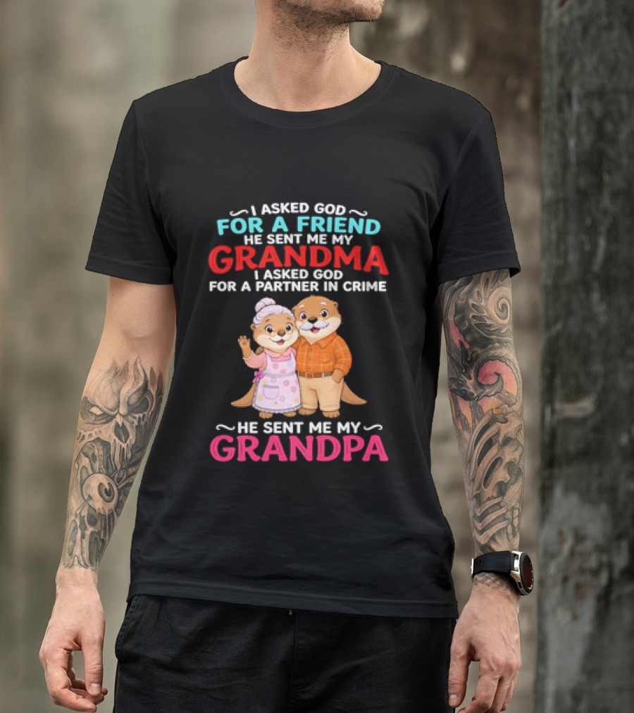 I Asked God For A Friend He Sent Me My Grandma Partner In Crime Grandpa Otter T-Shirt