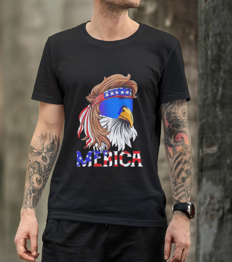 Patriotic Merica Bald Eagle Mullet Sunglasses USA Flag T-Shirt