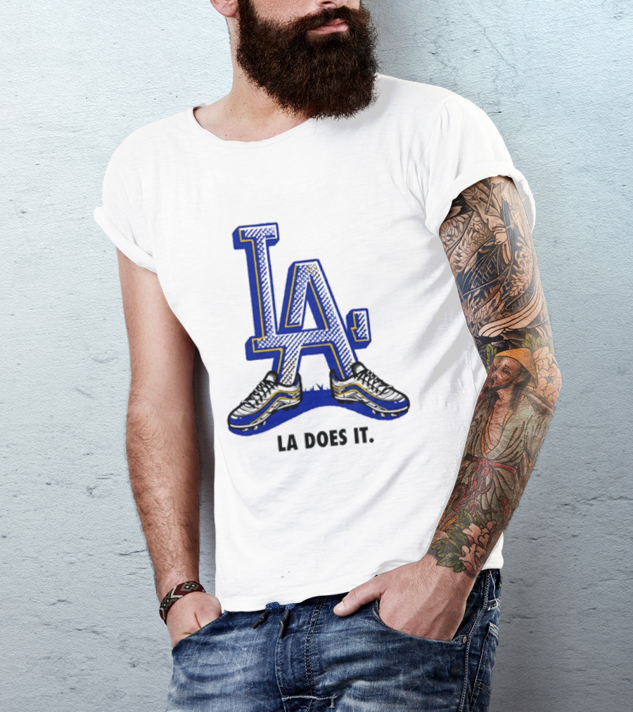 LA Dodgers LA Does It Baseball Footwear T-Shirt