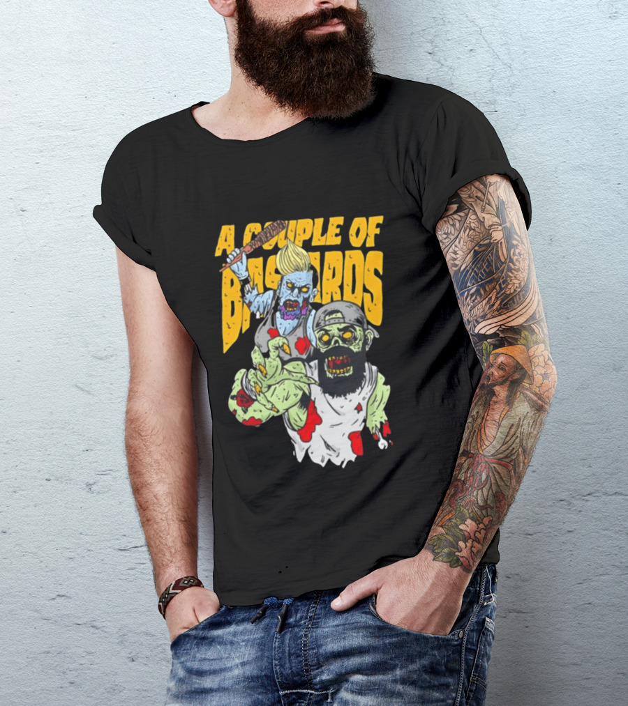A Couple Of Bastards Zombie Cartoon With Baseball Bat And Beard T-Shirt