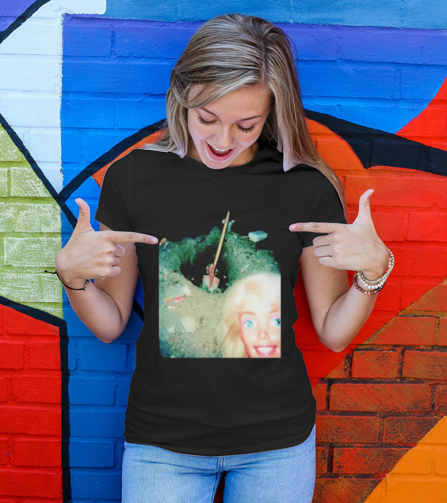 Barbie Doll Digging A Grave Shovel Surreal Scene T-Shirt