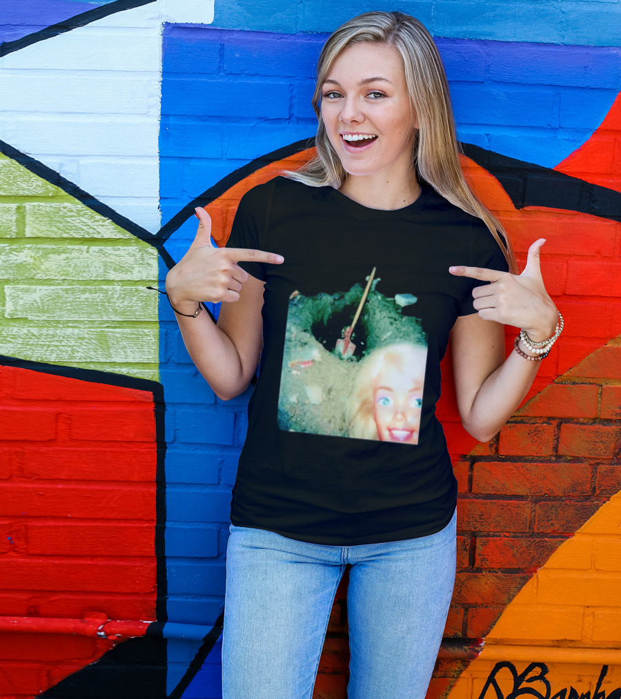 Barbie Doll Digging A Grave Shovel Surreal Scene T-Shirt