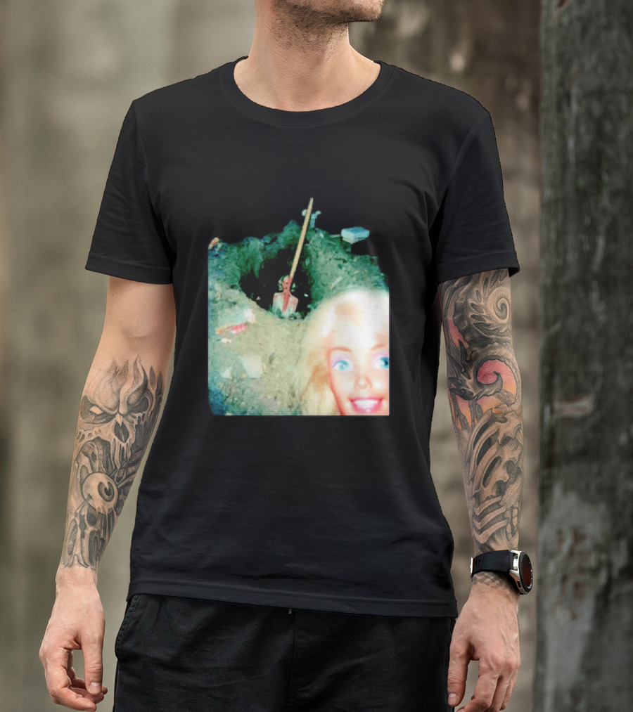 Barbie Doll Digging A Grave Shovel Surreal Scene T-Shirt