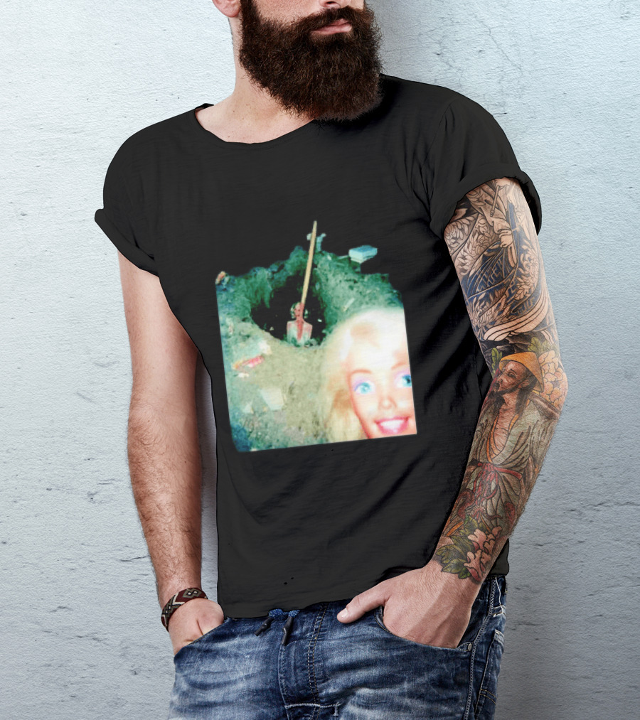 Barbie Doll Digging A Grave Shovel Surreal Scene T-Shirt