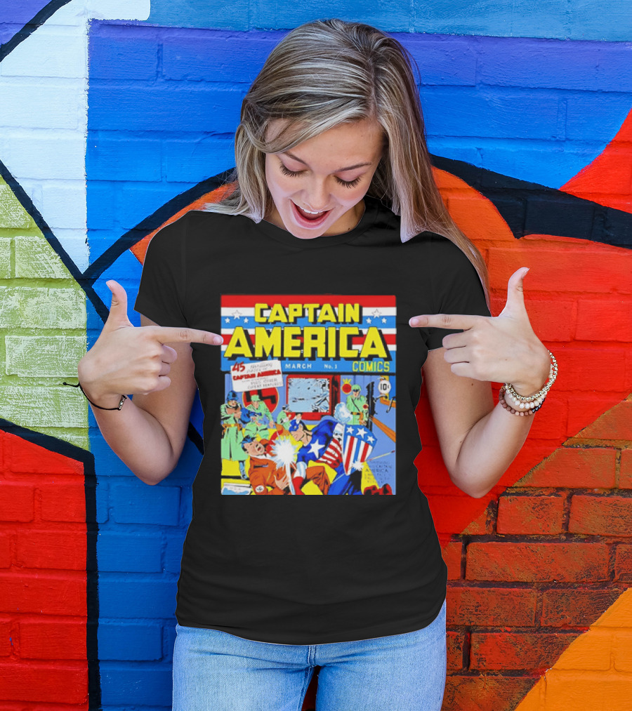 Captain America Comics March No 1 Smashing Thru Hitler Issue Cover 1941 T-Shirt