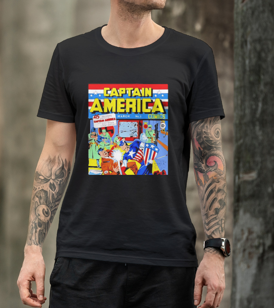 Captain America Comics March No 1 Smashing Thru Hitler Issue Cover 1941 T-Shirt