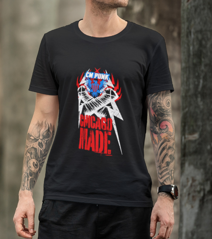 CM Punk Chicago Made WWE Wrestling Red And Blue Star T-Shirt