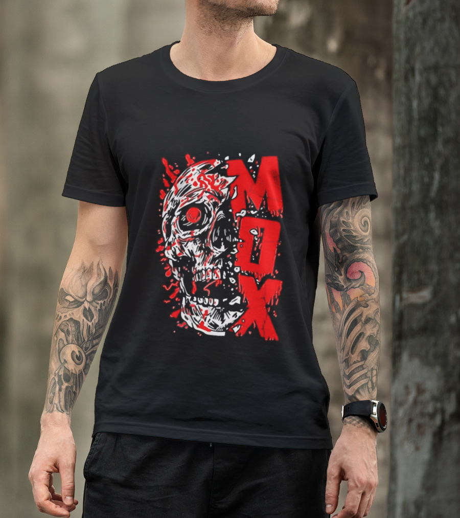 Creepy Zombie Skull MOX Red Splatter T-Shirt