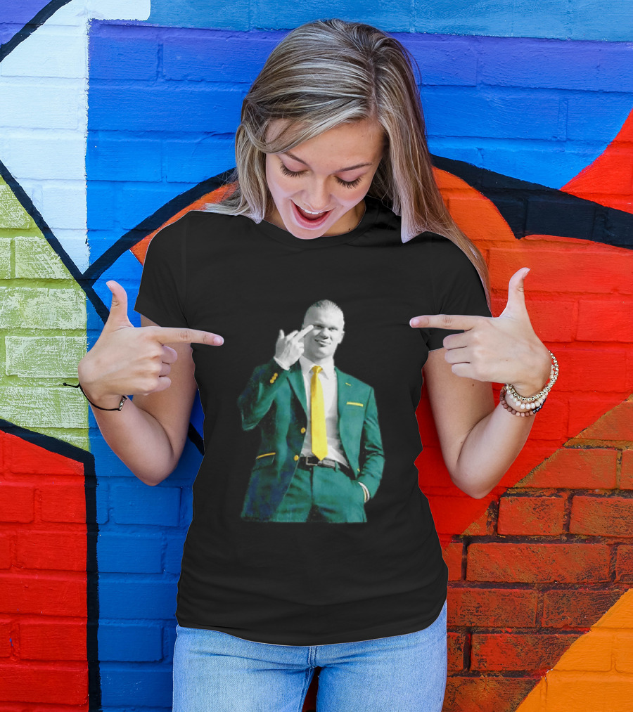Erling Haaland Green Suit Yellow Tie Manchester City T-Shirt