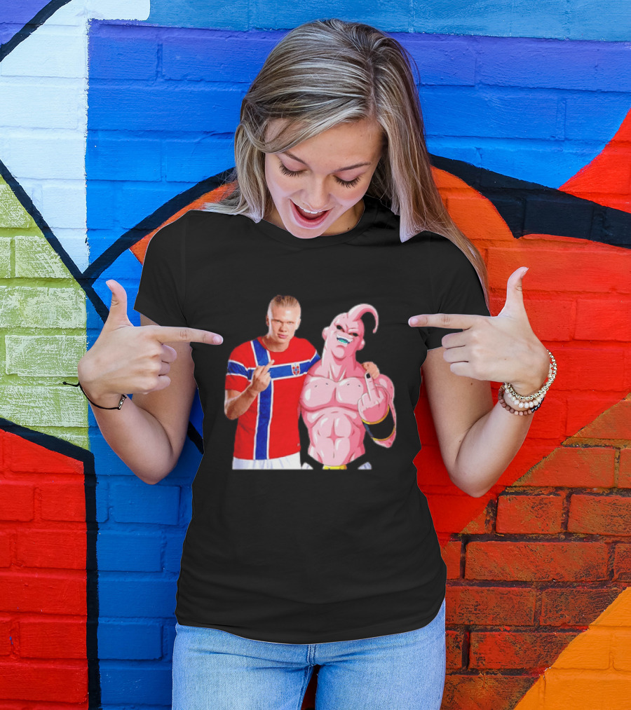 Erling Haaland Norway Majin Buu Middle Finger Cartoon Collaboration T-Shirt