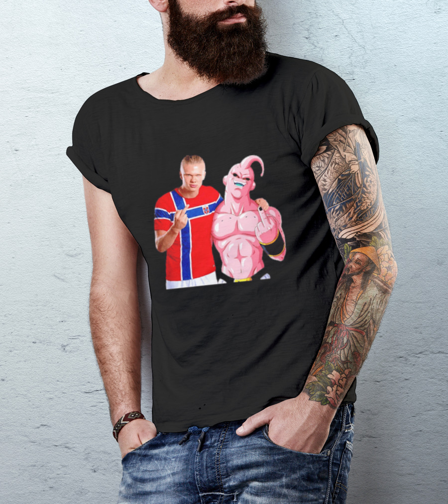 Erling Haaland Norway Majin Buu Middle Finger Cartoon Collaboration T-Shirt
