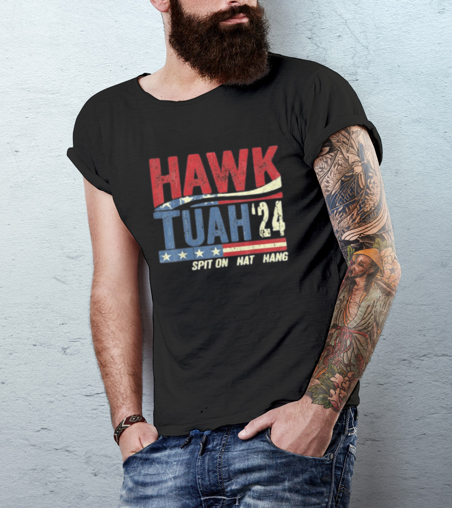 Hawk Tuah '24 Spit On That Thang Red White Blue Stars Stripes T-Shirt