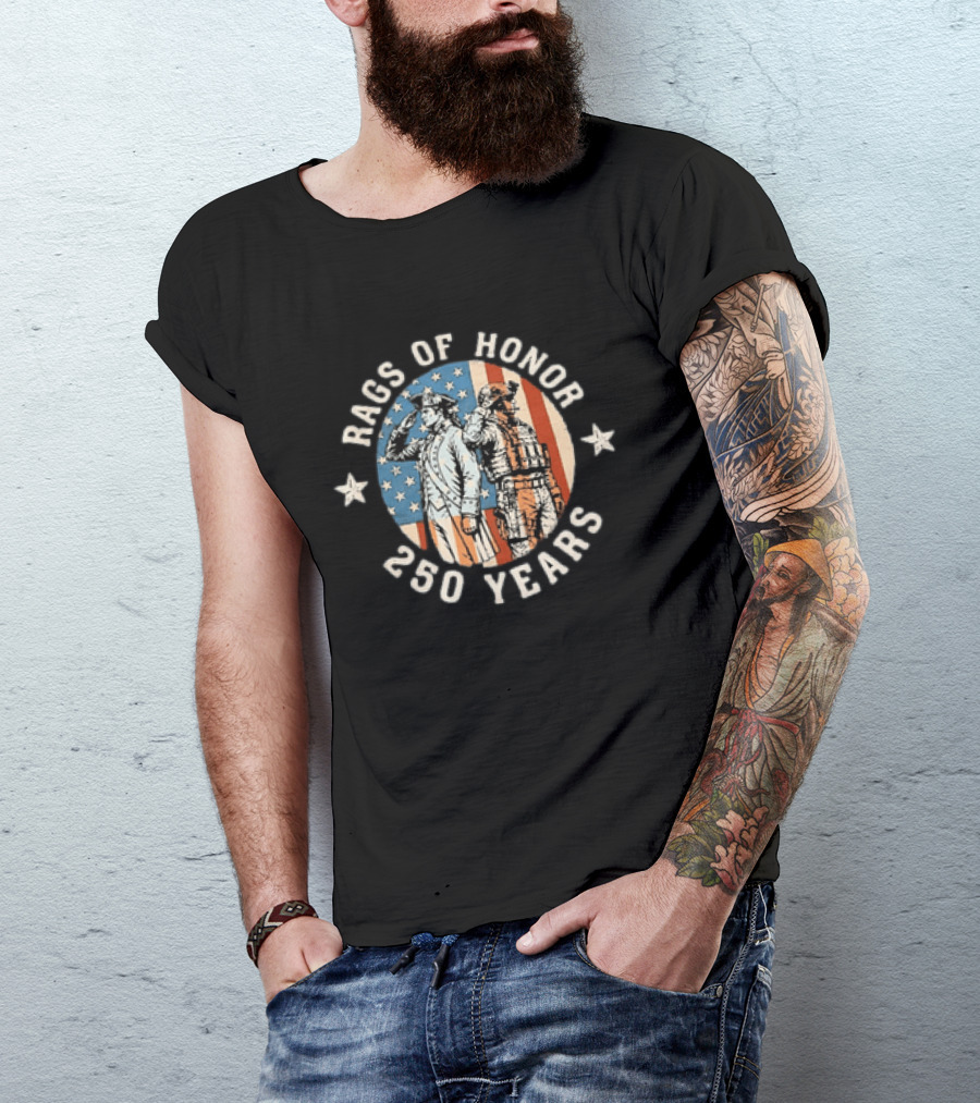 Rags Of Honor 250 Years Revolutionary War Patriot Distressed American Soldier Flag T-Shirt