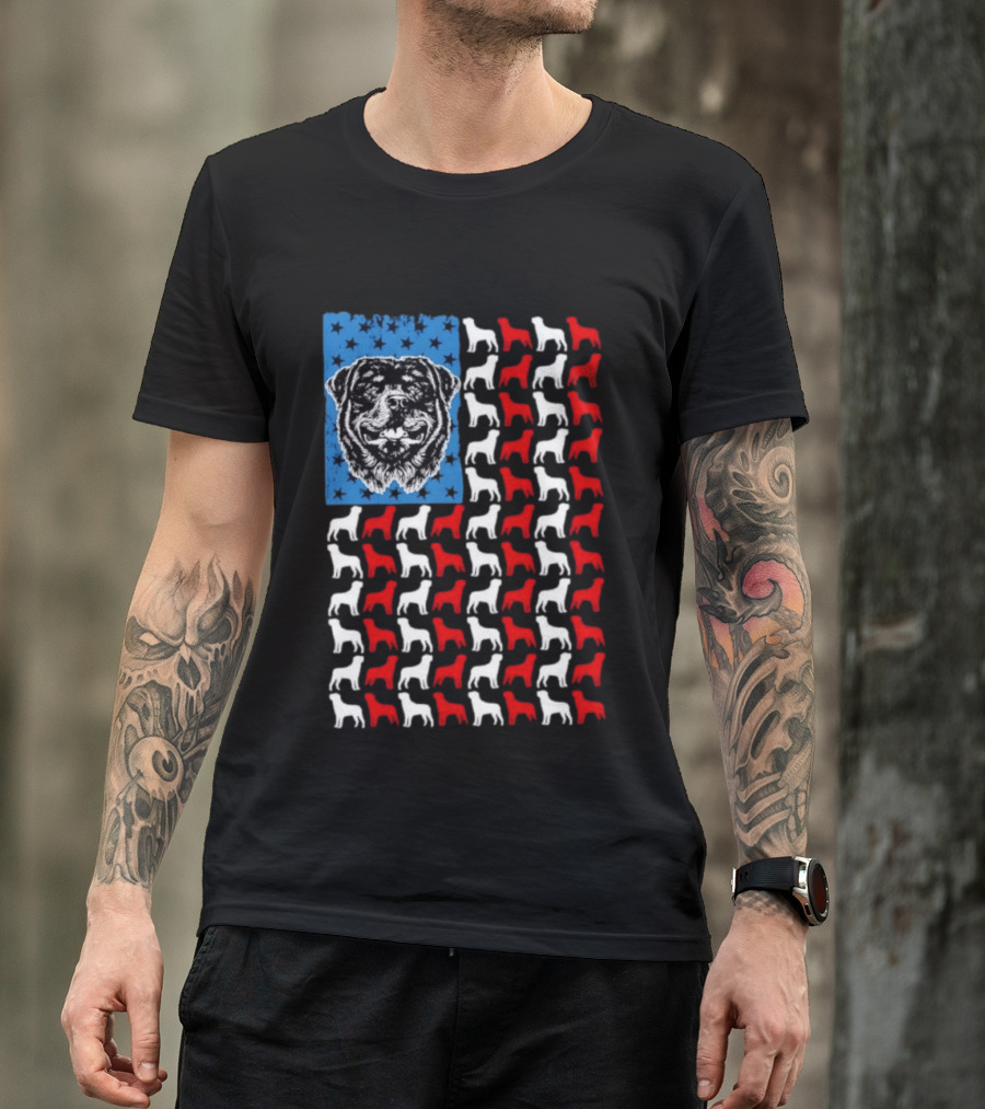 USA Flag Rottweiler Dog Stars Stripes Patriotic T-Shirt