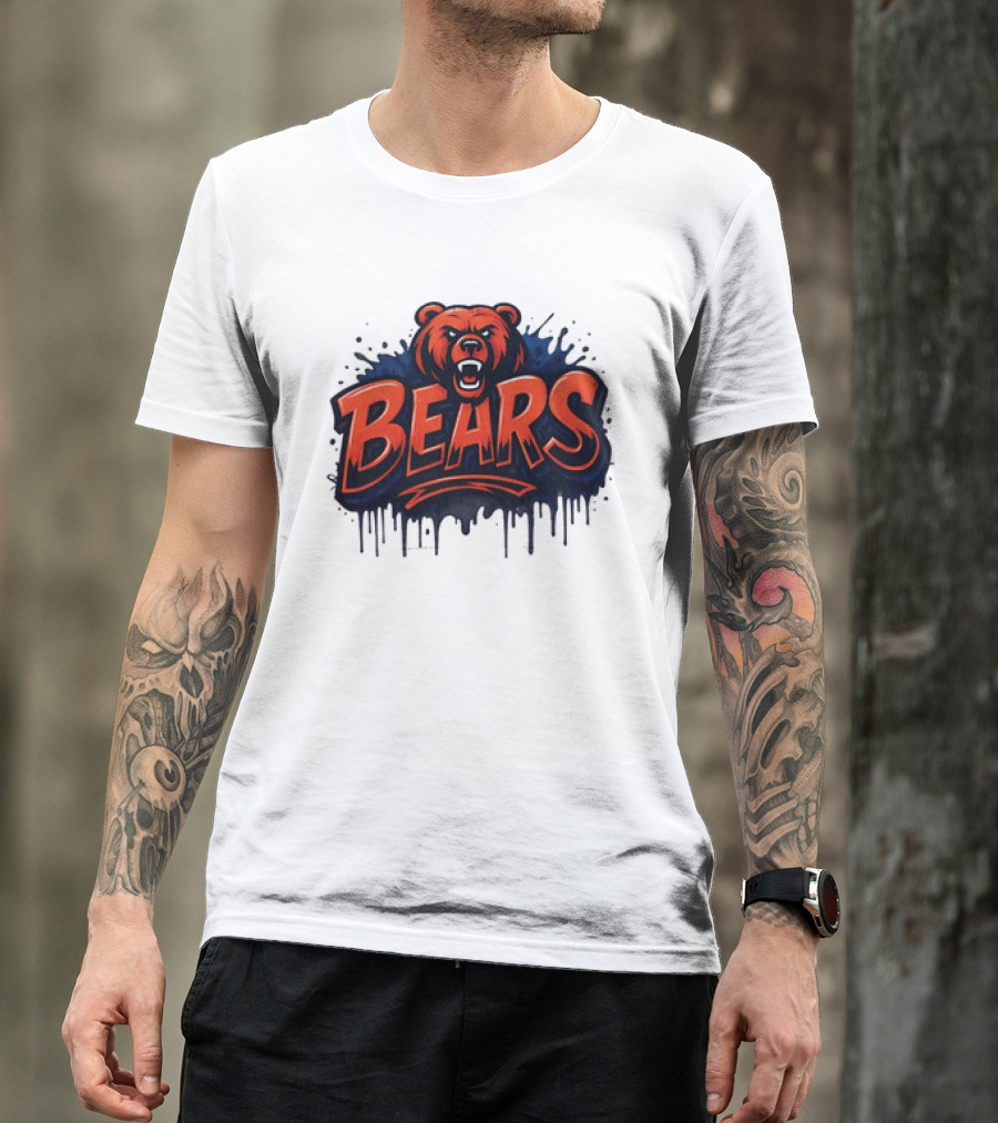Chicago Bears Graffiti Style Vintage Bold Text Bear Head T-Shirt