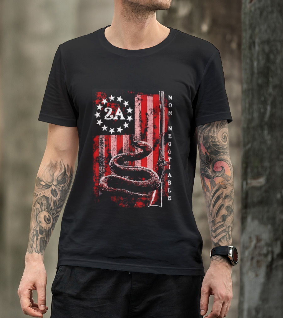 2A Non Negotiable Second Amendment Snake Musket Flag Distressed Stars Stripes T-Shirt