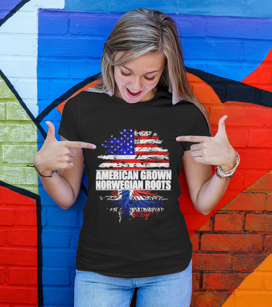 American Grown Norwegian Roots Flag Tree Heritage T-Shirt