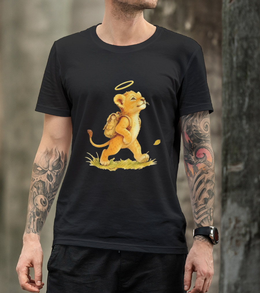 Baby Lion Cub With Halo And Backpack Heading To School T-Shirt