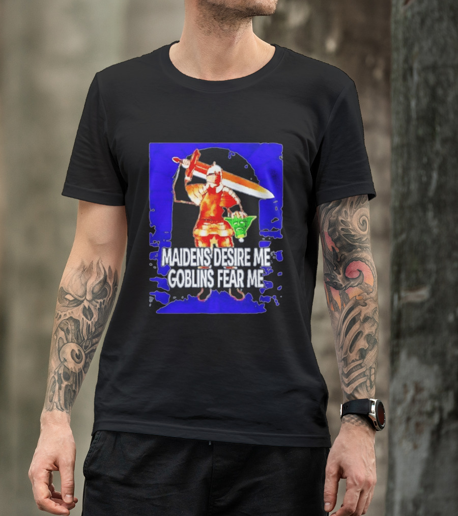 Maidens Desire Me Goblins Fear Me Knight With Yoda Head T-Shirt