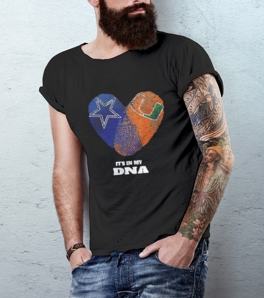 Dallas Cowboys Miami Hurricanes Heart Shape It's In My DNA T-Shirt