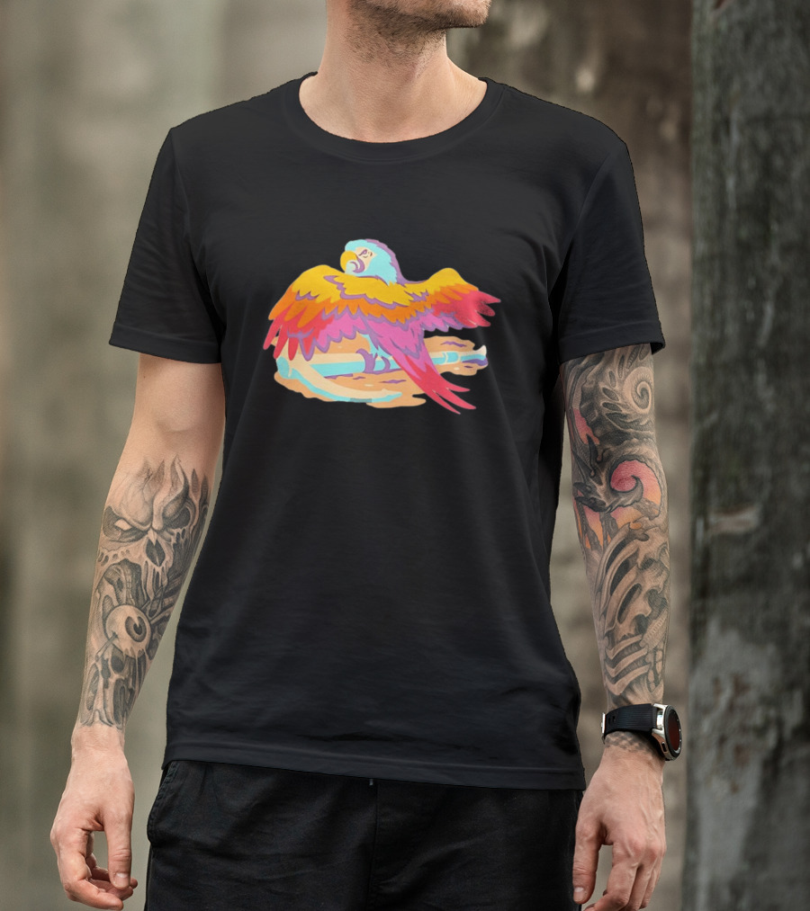 Macaw Parrot Perched On Anchor In Vibrant Tropical Beach Setting T-Shirt