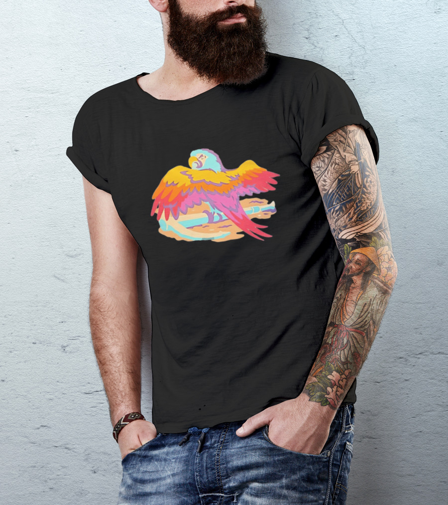 Macaw Parrot Perched On Anchor In Vibrant Tropical Beach Setting T-Shirt