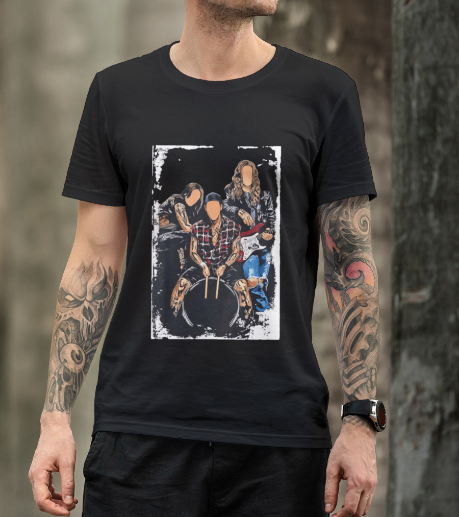 Rock Band Musicians Playing Instruments Grunge Music Drummer Guitarist T-Shirt