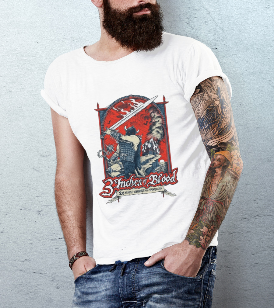3 Inches Of Blood 20 Years Of Advance And Vanquish Alberta Nov 22 23 2026 T-Shirt