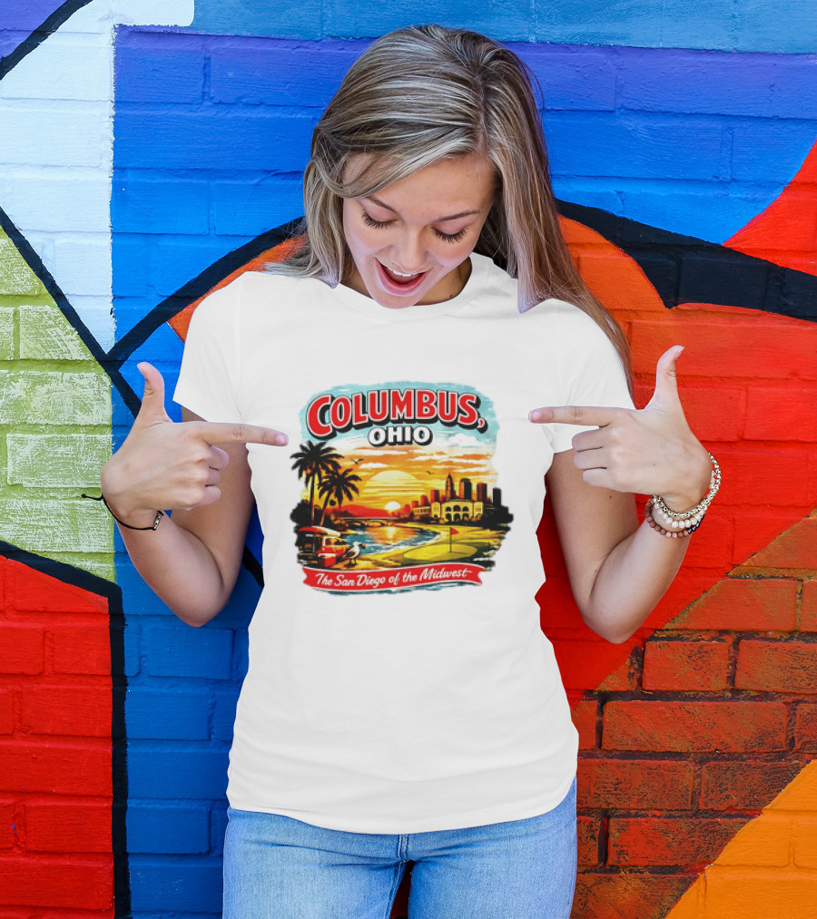 Columbus Ohio The San Diego Of The Midwest Sunset Skyline And Palm Trees T-Shirt