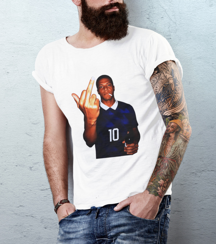 Kylian Mbappe Number 10 Edgy Gesture With Cigarette And Drink T-Shirt