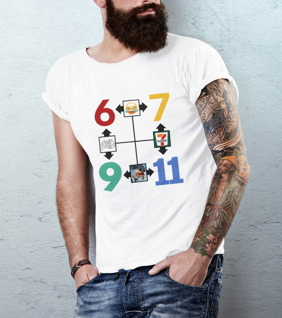 Six Seven 6 7 9 11 Emoji Wojak Meme Diagram Edgy Dark Humor T-Shirt