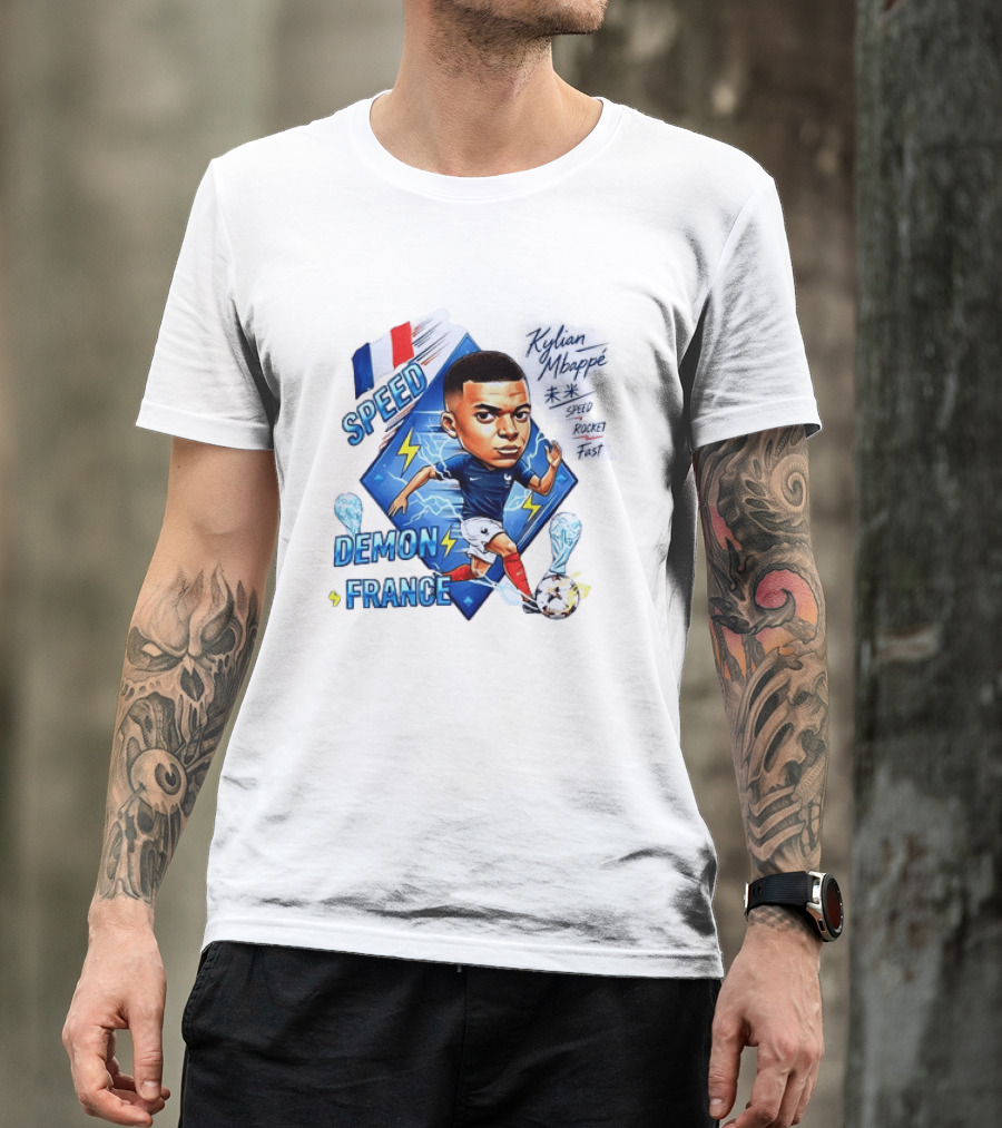 Kylian Mbappe Speed Demon France Future Rocket Fast Lightning Soccer Hero T-Shirt