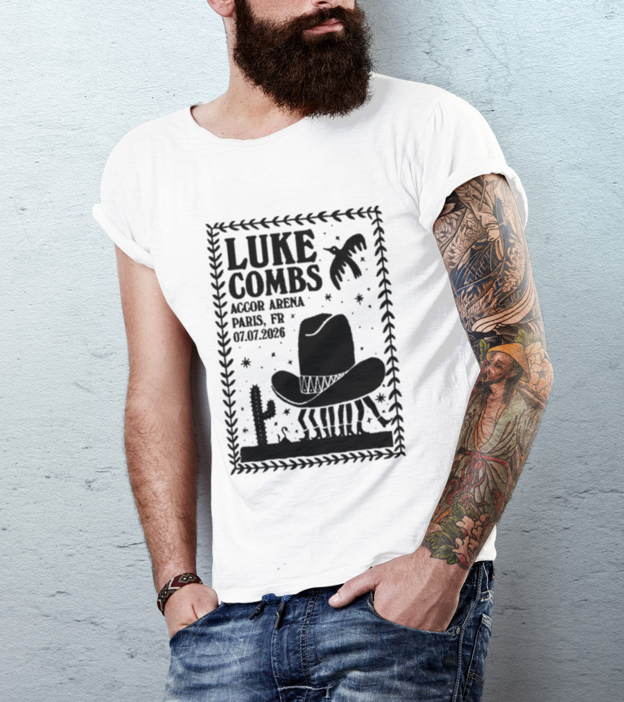 Luke Combs Paris Accor Arena July 07 2026 Western Theme Cowboy Hat Desert Cactus T-Shirt